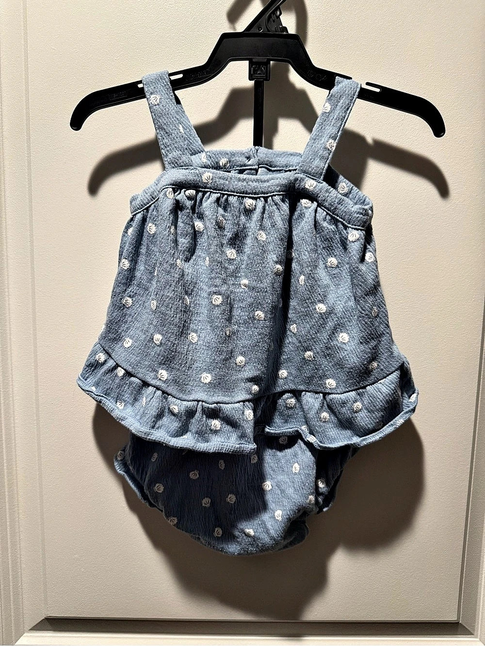 Carters Baby 6M Blue Polka Dot Romper Set Like New